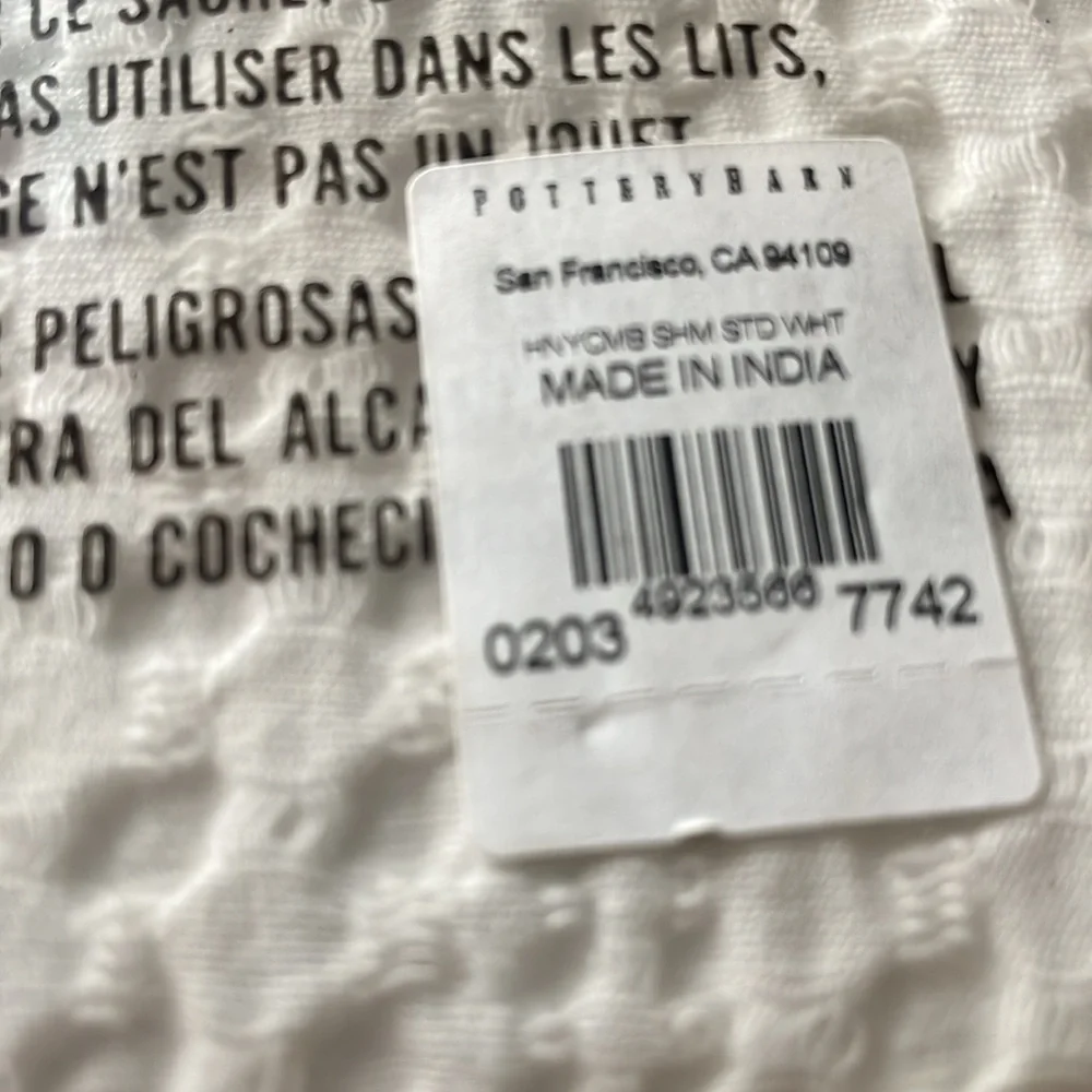 Pottery Barn Honeycomb Cotton Standard Sham in White